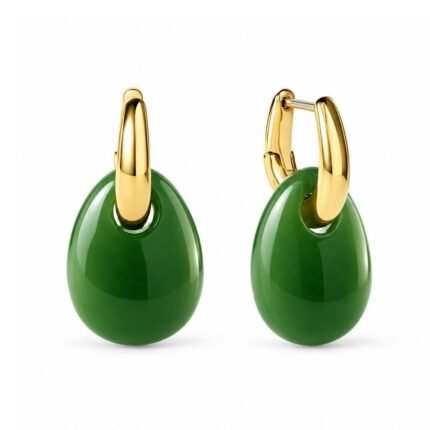 Green Jade Gold Hoop Drop Earrings for Women